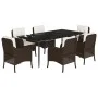 7-piece garden dining set with brown synthetic rattan cushions by , Garden sets - Ref: Foro24-3211939, Price: 781,35 €, Disco...