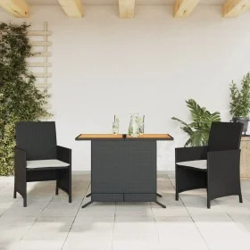 Table and chairs with cushions 3 pieces black synthetic rattan by , Garden sets - Ref: Foro24-365124, Price: 186,55 €, Discou...