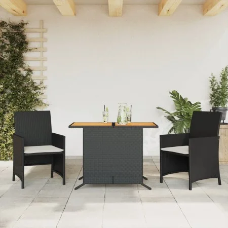 Mesita y sillas con cojines 3 piezas ratán sintético negro de , Conjuntos de jardín - Ref: Foro24-365124, Precio: 186,55 €, D...