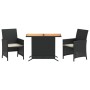 Table and chairs with cushions 3 pieces black synthetic rattan by , Garden sets - Ref: Foro24-365124, Price: 189,43 €, Discou...