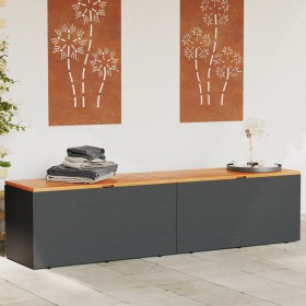 Black rattan acacia wood garden storage box 220x50x54cm by , Outdoor storage boxes - Ref: Foro24-365958, Price: 242,99 €, Dis...