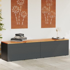 Caja de almacenaje jardín madera acacia ratán negro 220x50x54cm