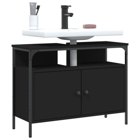 Black engineered wood bathroom sink cabinet 80x30x60 cm by , Dressing tables - Ref: Foro24-842441, Price: 69,77 €, Discount: %