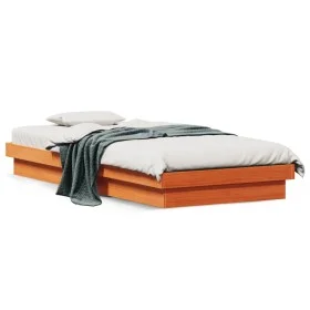 Estructura de cama LED madera maciza pino marrón cera 90x190 cm de , Camas y somieres - Ref: Foro24-844420, Precio: 104,76 €,...