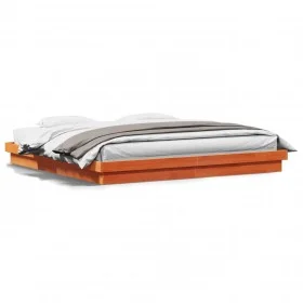 LED bed frame solid pine wood wax brown 180x200cm by , Beds and slatted bases - Ref: Foro24-844417, Price: 148,12 €, Discount: %