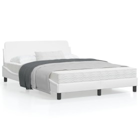Estructura de cama cabecero cuero sintético blanco 140x190 cm