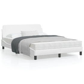 White synthetic leather headboard bed frame 140x190 cm by , Beds and slatted bases - Ref: Foro24-373179, Price: 184,46 €, Dis...