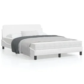 White synthetic leather headboard bed frame 140x190 cm by , Beds and slatted bases - Ref: Foro24-373179, Price: 180,90 €, Dis...