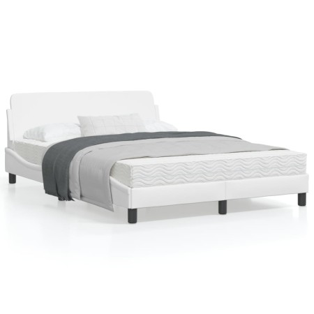 Bettgestell mit Kopfteil aus weißem Kunstleder, 140 x 190 cm von , Betten und Lattenroste - Ref: Foro24-373179, Preis: 184,46...