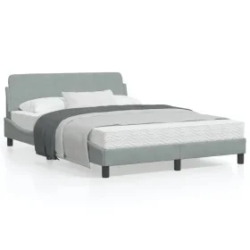 Bed frame with light gray velvet headboard 140x190cm by , Beds and slatted bases - Ref: Foro24-373172, Price: 147,92 €, Disco...