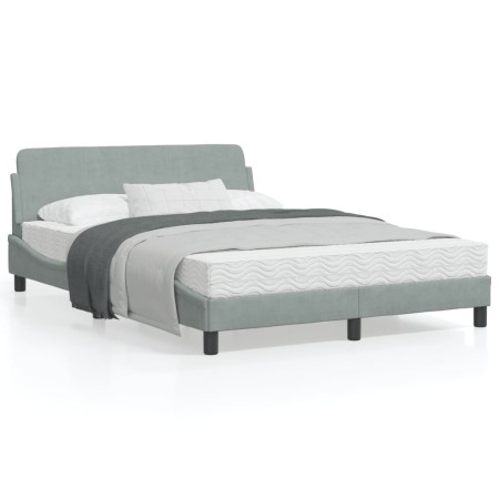 Bed frame with light gray velvet headboard 140x190cm by , Beds and slatted bases - Ref: Foro24-373172, Price: 150,10 €, Disco...