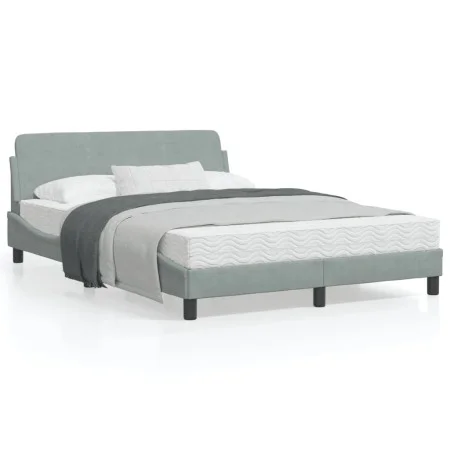 Bed frame with light gray velvet headboard 140x190cm by , Beds and slatted bases - Ref: Foro24-373172, Price: 147,92 €, Disco...