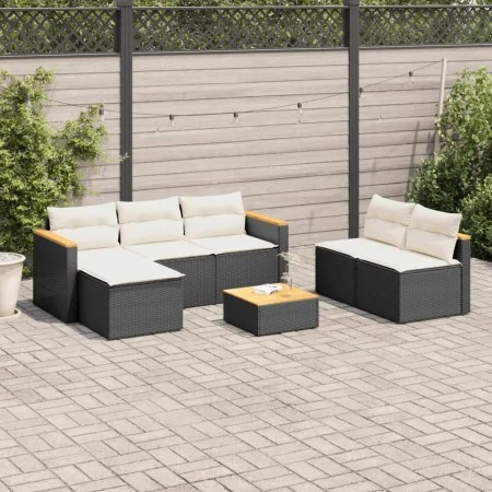 Garden sofa and cushion set 5 pieces black acacia synthetic rattan by , Garden sets - Ref: Foro24-3213537, Price: 446,37 €, D...