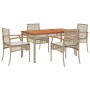 Set comedor de jardín 5 pzas con cojines ratán sintético beige