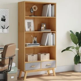 OLDEN 4-tier shelving solid pine wood brown and gray by , Bookcases and shelves - Ref: Foro24-358613, Price: 214,39 €, Discou...