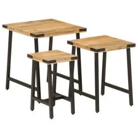 Stackable coffee tables 3 pieces solid mango wood and iron by , Side tables - Ref: Foro24-372735, Price: 59,10 €, Discount: %
