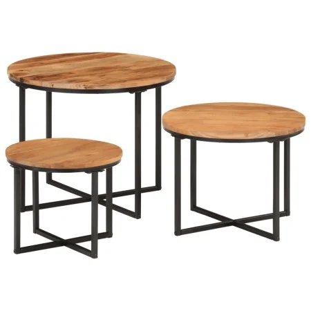 Stackable coffee tables 3 pieces solid acacia wood and iron by , Coffee table - Ref: Foro24-372742, Price: 116,21 €, Discount: %