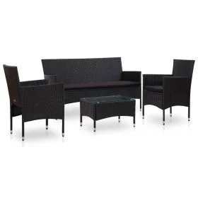 4-teiliges Gartenmöbel-Set und schwarze synthetische Rattankissen von vidaXL, Gartensets - Ref: Foro24-45891, Preis: 233,07 €...