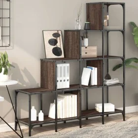 Engineered wood and oak brown metal shelf 122x30x132 cm by , Bookcases and shelves - Ref: Foro24-845445, Price: 94,49 €, Disc...
