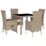 5-teiliges Garten-Essset mit beigen Kissen aus synthetischem Rattan von , Gartensets - Ref: Foro24-3277570, Preis: 490,10 €, ...