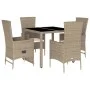 5-teiliges Garten-Essset mit beigen Kissen aus synthetischem Rattan von , Gartensets - Ref: Foro24-3277570, Preis: 482,32 €, ...