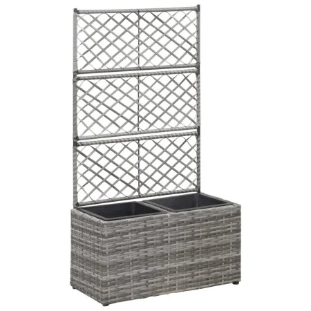 Trellis and flowerbed 2 pots gray synthetic rattan 58x30x107 cm by vidaXL, Pots and planters - Ref: Foro24-46934, Price: 94,8...