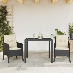 3-teilige Garten-Essgruppe mit schwarzen Kissen aus synthetischem Rattan von , Gartensets - Ref: Foro24-3211842, Preis: 292,6...
