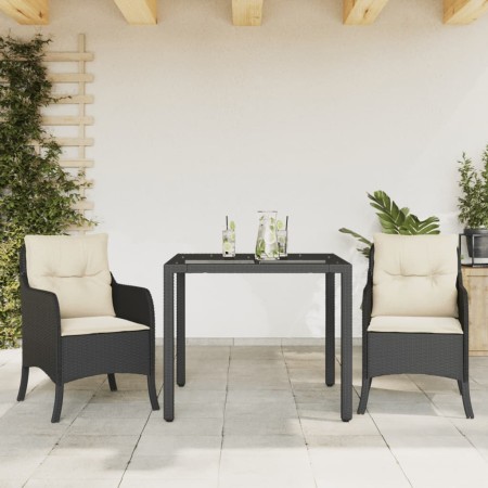 3-teilige Garten-Essgruppe mit schwarzen Kissen aus synthetischem Rattan von , Gartensets - Ref: Foro24-3211842, Preis: 292,6...