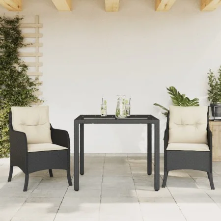 Set comedor de jardín 3 pzas con cojines ratán sintético negro de , Conjuntos de jardín - Ref: Foro24-3211842, Precio: 283,21...