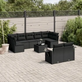 Gartensofa-Set 10-teilig mit schwarzen synthetischen Rattankissen von , Gartensets - Ref: Foro24-3220624, Preis: 638,70 €, Ra...