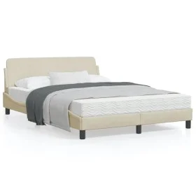 Bed frame with cream fabric headboard 140x190 cm by , Beds and slatted bases - Ref: Foro24-373170, Price: 176,99 €, Discount: %