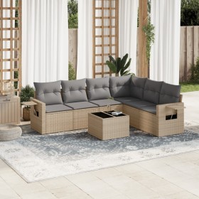 Set sofás de jardín 7 piezas y cojines ratán sintético beige