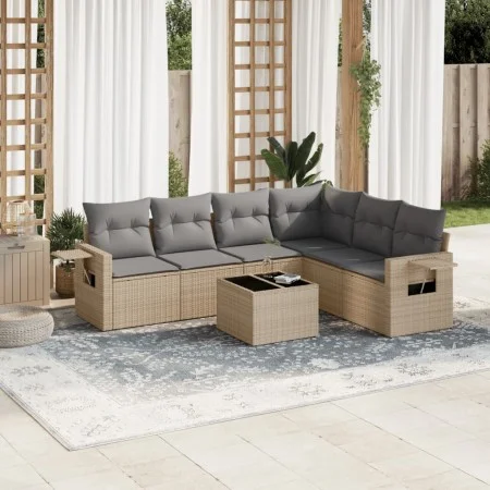 7-piece garden sofa set and beige synthetic rattan cushions by , Garden sets - Ref: Foro24-3220218, Price: 445,36 €, Discount: %