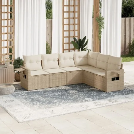 Garden sofa set with cushions 6 pieces beige synthetic rattan by , Garden sets - Ref: Foro24-3220207, Price: 425,17 €, Discou...
