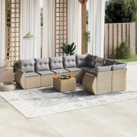 Gartensofa-Set mit beigen Kissen, 10-teilig, synthetisches Rattan von , Gartensets - Ref: Foro24-3257494, Preis: 663,43 €, Ra...