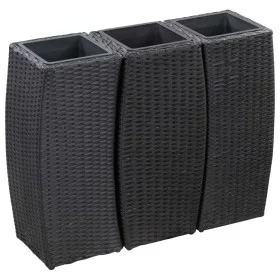 Set of 3 black synthetic rattan flower beds by vidaXL, Pots and planters - Ref: Foro24-46939, Price: 158,86 €, Discount: %
