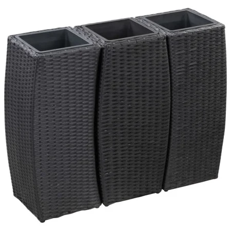 Set of 3 black synthetic rattan flower beds by vidaXL, Pots and planters - Ref: Foro24-46939, Price: 158,86 €, Discount: %