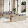 9-teiliges Gartensofa-Set mit beigen synthetischen Rattankissen von , Modulare Sofas für den Außenbereich - Ref: Foro24-32244...