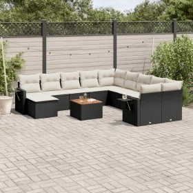 Gartensofa-Set 12-teilig mit schwarzen synthetischen Rattankissen von , Modulare Sofas für den Außenbereich - Ref: Foro24-322...