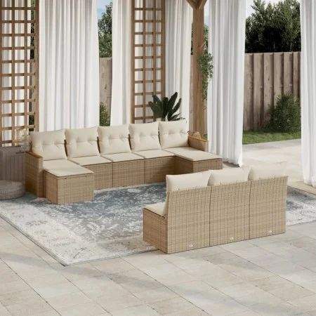 Gartensofa-Set mit 10-teiligen beigen Kissen aus synthetischem Rattan. von , Gartensets - Ref: Foro24-3226387, Preis: 595,16 ...