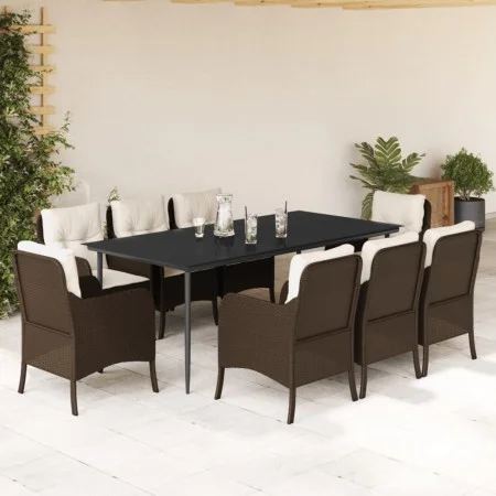 Set comedor para jardín 9 pzas y cojines ratán sintético marrón de , Conjuntos de jardín - Ref: Foro24-3211940, Precio: 1,00 ...