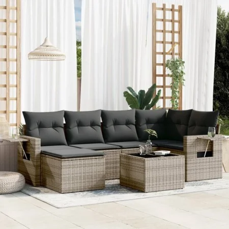 7-piece garden sofa set with gray PE rattan cushions by , Garden sets - Ref: Foro24-3220469, Price: 411,90 €, Discount: %