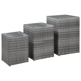 3 Stück Beistelltische Glasoberfläche synthetisches Rattangrau von vidaXL, Seitentische - Ref: Foro24-46985, Preis: 115,34 €,...