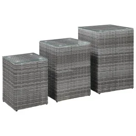 Set of 3 side tables with glass surface and synthetic gray rattan. by vidaXL, Side tables - Ref: Foro24-46985, Price: 113,99 ...
