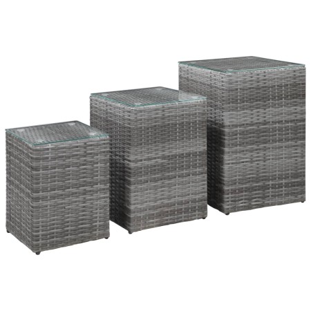 3 Stück Beistelltische Glasoberfläche synthetisches Rattangrau von vidaXL, Seitentische - Ref: Foro24-46985, Preis: 115,34 €,...