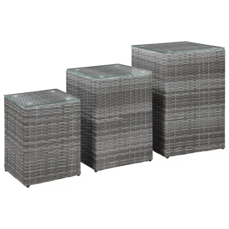Set of 3 side tables with glass surface and synthetic gray rattan. by vidaXL, Side tables - Ref: Foro24-46985, Price: 113,99 ...