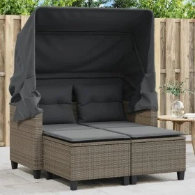 2-Sitzer-Gartensofa mit Markise und grauen PE-Rattanhockern von , Outdoor-Sofas - Ref: Foro24-365783, Preis: 348,55 €, Rabatt: %