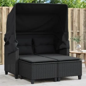 Sofá de jardín 2 plazas con toldo y taburetes ratán PE negro by , Outdoor sofas - Ref: Foro24-365781, Price: 309,58 €, Discou...
