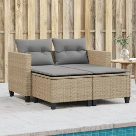 2 seater garden sofa with awning and beige PE rattan stools by , Outdoor sofas - Ref: Foro24-365795, Price: 273,39 €, Discoun...