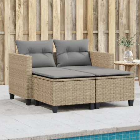 2 seater garden sofa with awning and beige PE rattan stools by , Outdoor sofas - Ref: Foro24-365795, Price: 273,39 €, Discoun...